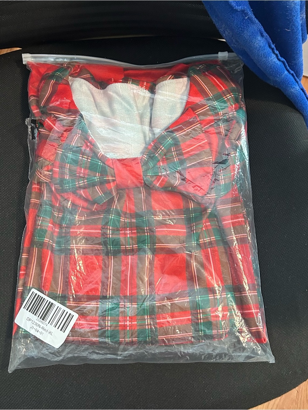 NWT Women’s Red Plaid Long-Sleeve Top with Bow Collar